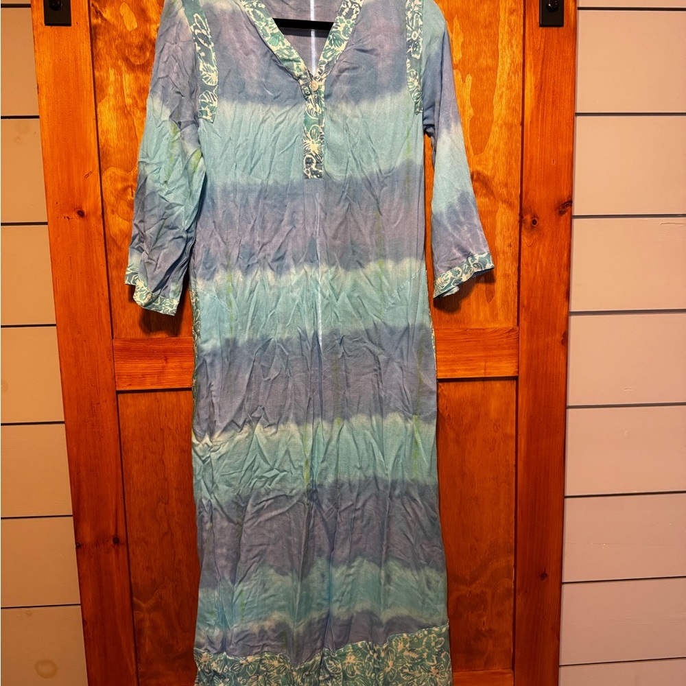 Soft Surroundings Blue and Green Tie-Dye  and floral dress (bathing suit cover)